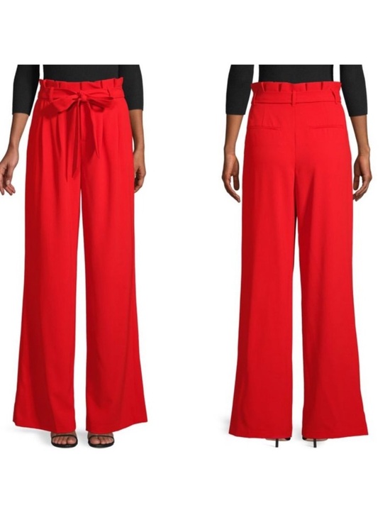 Alice + Olivia Pants - Alice + Olivia Farrell Cherry Red High-Waist Paperbag Wide-Leg Trousers Size 6